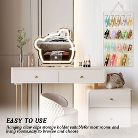 Hanging Hair Clips Organiser, Hair Clips Storage with 20 Ribbons, Hair Clips, Storage Holder for Hair Clips, Butterfly Jaw Clips, Claw Clip, Babies, Children, Girls