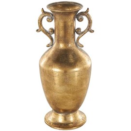 Deco 79 Metal Decorative Vase Weathered Vintage Amphora Centerpiece Vase with Scroll Handles, Flower Vase for Home Decoration 6" x 6" x 14", Gold