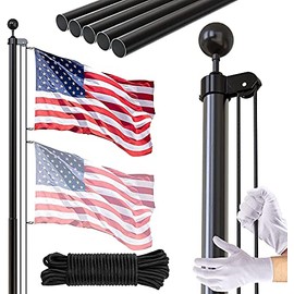 FFILY Flag Pole for Outside In Ground - 16 FT Heavy Duty Flagpole Kit for Yard - Extra Thick Outdoor Flag Poles with 3x5 American Flag for Residential or Commercial, Black (16 FT, Black)