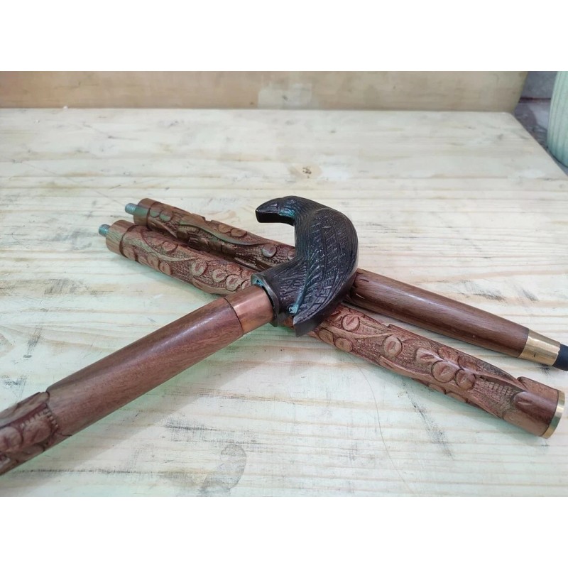 HEAD Antique Style Brass Raven Black Crow Head Handle For