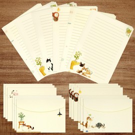 KSIWRE 36 PCS Writing Paper and Envelopes Set, Warm Cute Cat Themed Stationary Set Design for Invitations Gift Decorations Holiday Party, 24 Lined Stationery Paper with 12 Envelops