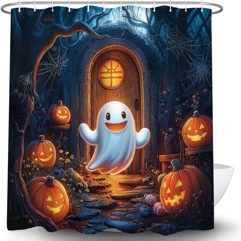 UPUMKSK Cute Ghost Halloween Shower Curtain Spooky Forest, 70x70 Inch