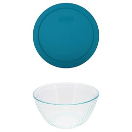 Pyrex (1 7402 6-Cup/1.5L Sculpted Glass Mixing Bowl and (1) 7402-PC 6/7-Cup Adriatic Blue Lid