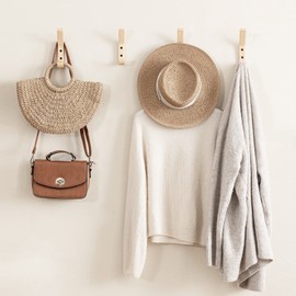 UBTKEY 6 Pack Wooden Coat Hooks Wall Hooks for Hanging, Natural Oak Wood Coat Hooks Wall Mounted Heavy Duty Entryway Hooks for Hanging Coats