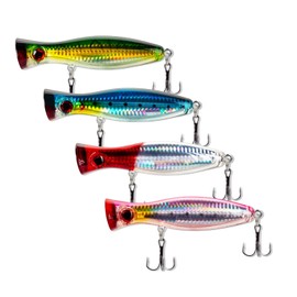 Large Top Water Popper, 4pcs 3D Eyes Tuna Popper, Saltwater Poppers Fishing Lures for Surf Fishing, Bluefish,Fishing Gt Tuna Kingfish Large Predator Fish (4.7IN)