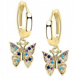 MENNICA BYDGOSKA 925 Silver Butterfly Earrings with Diamond Cubic Zirconia for Girls Women English Clasp Nickel Free Gift, Silver