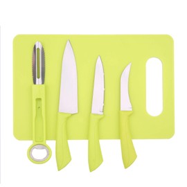 5 Piece Kitchen Knife Set Sharp Stainless Steel Blade, Utility Knife Peeler Paring Vegetable Potato Corer and Peeling with Cutting Board Green & Pink (Green)