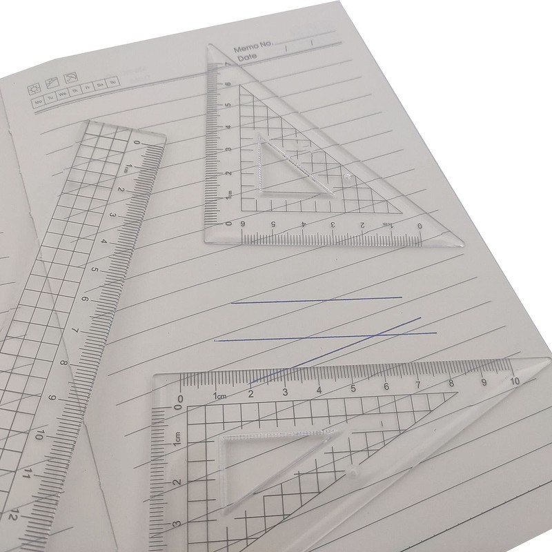 MCKhome 4PCS Transparent Plastic Ruler Set Student Measuring Ruler Triangle