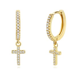 LILIE&WHITE Earrings for women, golden hoop earrings with heart pendants, elegant women's earrings in romantic design, perfect for everyday use and special occasions gift, Copper, No Gemstone