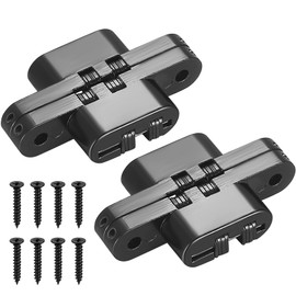 2 Pcs Hidden Door Hinges, Concealed Hinges, 180 Degree Invisible Hinges, Black Metal 3 Way Adjustable Swing Hinges Butt Hinges for Commercial Industrial Door Hinges, with 8 Screws