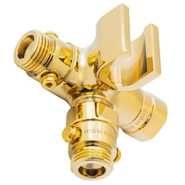 High Sierra Showerheads® - Solid Metal Fixed and Handheld Combo Diverter Valve (4 Way) with Built-in Handheld Holder - Polished Brass