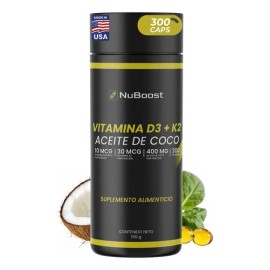 Nuboost Vitamina D3 + K2 Y Aceite De Coco, 300 Cápsulas Usa Sabor Sin sabor