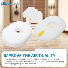 Ultra-Durable Replacement Vacuum Foam and Felt Filter for Shark Rocket Vacuum HV300 HV301 HV300W HV302 HV305 HV310 UV450 by BlueStars - Pack of 4