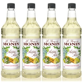 Monin - Mojito Mix Syrup, Sweet Herbal Mint Flavor, Great for Frozen Cocktails, Mocktails, & Delicious Desserts, Gluten-Free, Vegan (1 Liter, 4-Pack)