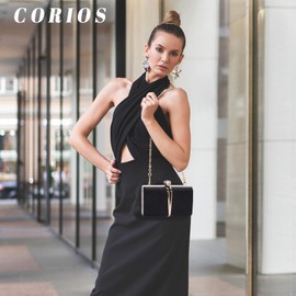 CORIOS Rhinestone Evening Bag for Women Sequin Clutch Bag Bridal Wedding Purse Glitter Shoulder Bag with Detachable Chain Luxury Crystal Handbag Crossbody Bag for Banquet Party Cocktail Prom Black