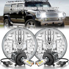 CHUSYYRAY FIT Hummer H2 2003-2009 Pair DOT 7" inch Round Headlights High Low Beam 6500K