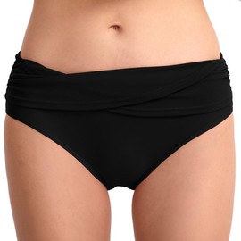 Deriwone Women's Bikini Bottoms Solid Ruched Tummy Control Swim Briefs Swimming Shorts Swimwear M,Black
