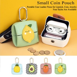 RRBMMH Mini Pouch Keychain PU Leather Storage Bag for Airpods Earbud Pouch Foldable Cartoon Headphone Case Leather Coin Pouch Keychain Small Coin Purse for Men Women