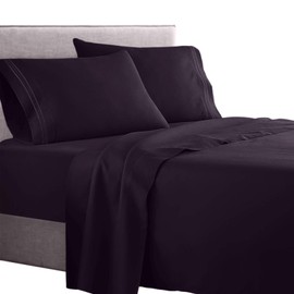 Clara Clark ® Supreme 1500 Collection 3pc Bed Sheet Set- Twin (Single) Size, Purple Eggplant (75”x39” Fits XL)