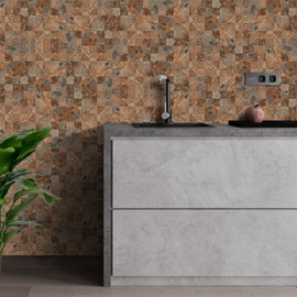 Midcard 10 Piece Peel and Stick Backsplash Imitation Rust Brown PVC Tile, Kitchen Backsplash