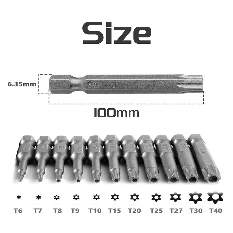 TUAKIMCE Torx Screwdriver Bit Set 100 mm Long 1/4 Inch