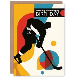 Artery8 Sport Ice Hockey Player Colourful Geometric Blank For Him Or Her Art Birthday Card