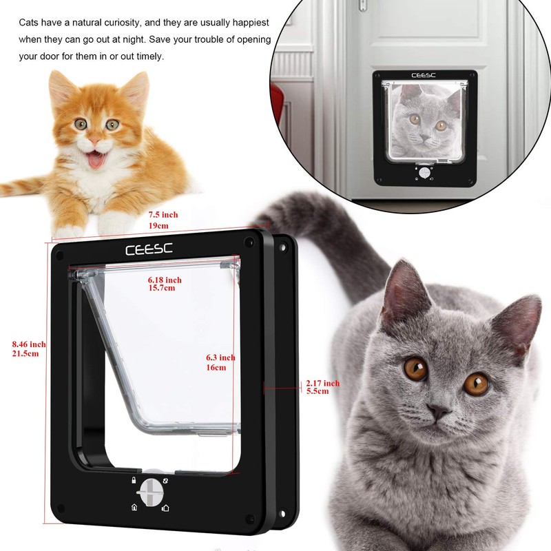 CEESC Cat Flap, Magnetic Pet Door with Rotary 4 Way