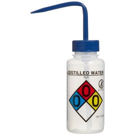 SP Bel-Art Right-to-Know Safety-Vented/Labeled 4-Color Distilled Water Wide-Mouth Wash Bottles; 250ml (8oz), Polyethylene w/Blue Polypropylene Cap (Pack of 4) (F11808-0004)
