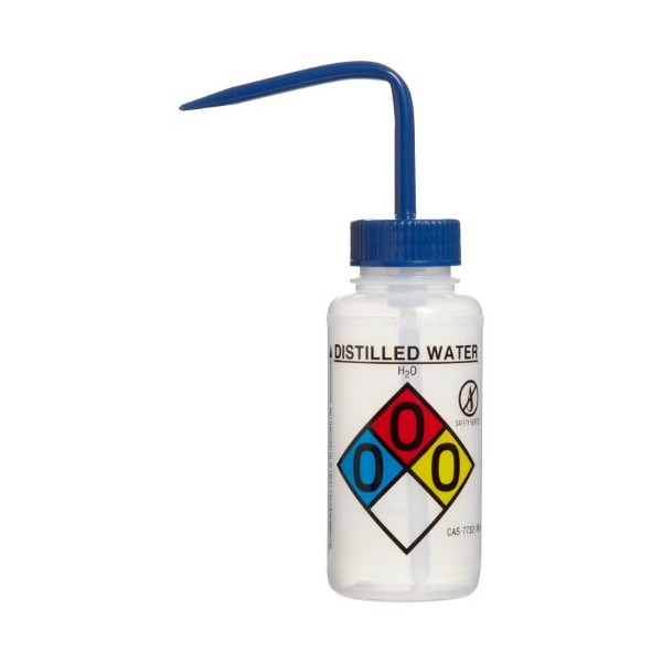 SP Bel-Art Right-to-Know Safety-Vented/Labeled 4-Color Distilled Water Wide-Mouth Wash Bottles;