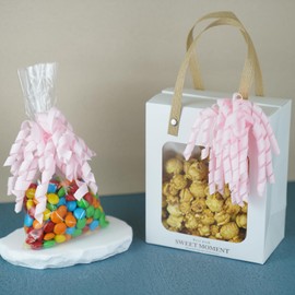 8PCS Large Self-Adhesive Grosgrain Twist Tie Curly Bows, Light Pink 6” Curly Ribbon Bows for Gift Wrapping Ribbon for Treat Bags Gift Boxes Baby Shower Wedding Party Decorations