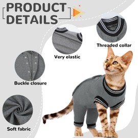 PUMYPOREITY Cat Recovery Suit for Hind Legs, Cat Surgical Spay Suit with Leg Sleeves to Stop Licking, Long Rear Sleeve Wound Cover Abdomen Kitten Onesie, Grey, L