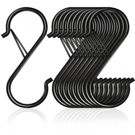 S Shaped Hooks, Stainless Steel, No Falling, Set of 10 (9 cm x 10 pcs), Load Capacity 33.1 lbs (15 kg), Rustproof, Waterproof, Storage Hanging Hooks, For Kitchens, Bathrooms, Small Items (Black)