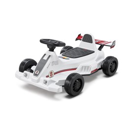 Happybuy Electric Go Kart, 6V 4.5Ah Battery-Powered Pedal Go Kart for Kids Ages 2+, 20000 RPM Motor, 2 MPH Speed, LED Headlight, Horn, Non-Slip Tires, 44 lbs Max Load, White