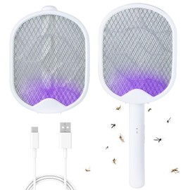 Oziral 2 in 1 Elektrische Fliegenklatsche Elektrische Fliegenfänger Insektenvernichter Mücken- und Fliegenvernichterfalle 3000V USB wiederaufladbar für Zuhause, drinnen und draußen, Garten, Zuhause