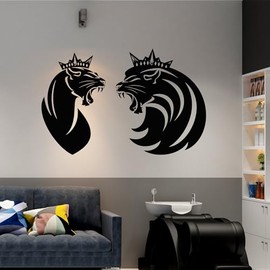 Vinyl Wall Decal Roaring Lion King Royal Crown and Queen Lioness Head Stickers Mural Large Decor (L106) Black