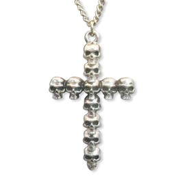 Real Metal Gothic Multi Skull Cross Silver Finish Pewter Pendant Necklace NK-23