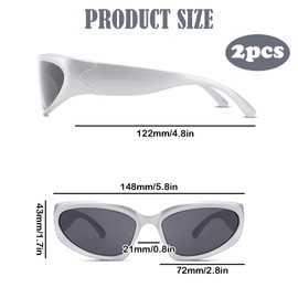 FveVqe 2 Pairs Rave Glasses, Rave Sunglasses, Vintage Oval Futuristic Wrap Around Sunglasses Protection, Fashion Retro Rave Glasses Men Unisex for Shades Sport Driving Cycling Outdoor