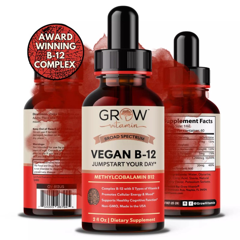 Grow Vitamin B12 Liquid Drops - High Potency Complex with