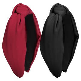 Wecoe 2 Pack Knotted Headbands for Women Black Red Wide Headbands Hair Bands for Women's Hair Non Slip Fashion Cloth Headbands Hair Accessories For Women Girls Diademas Coreanas Para Mujer Gifts