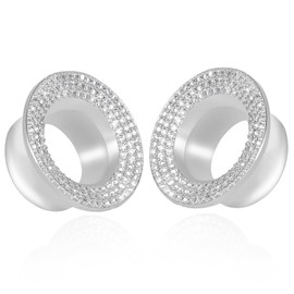 Vankula 2PCS Cubic Zirconia Ear Tunnels Plugs 316L Stainless Steel Screw Tunnels Ear Expander Stretcher Piercing Gauges Tunnel Gauge