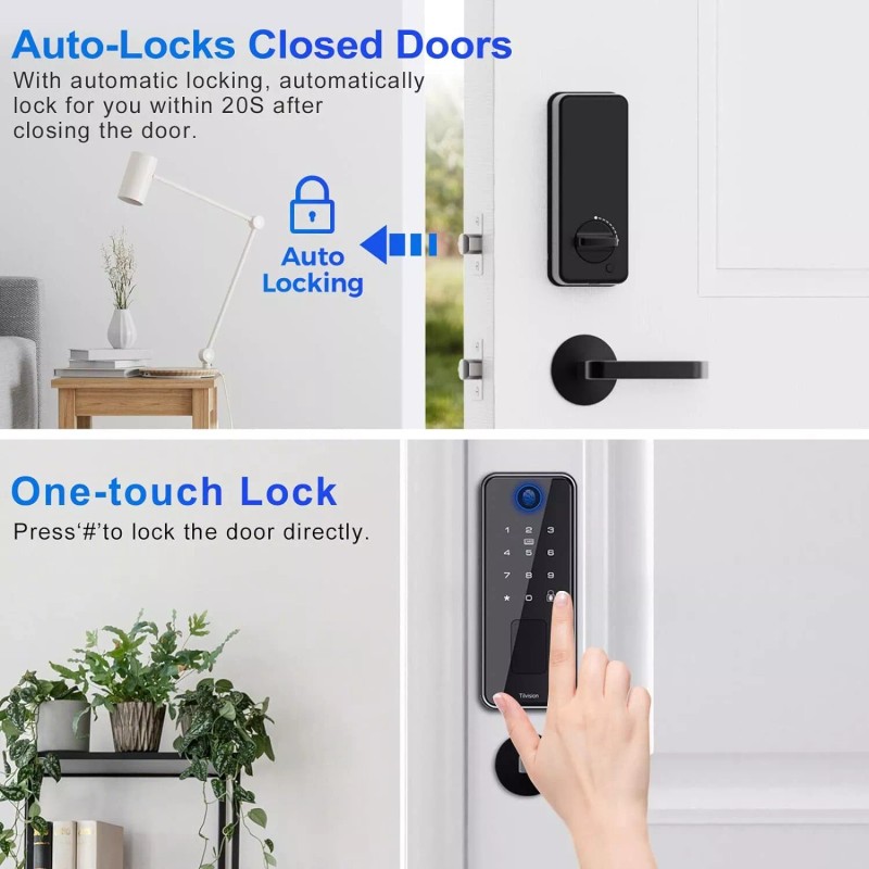 Tilvision Smart Fingerprint Lock Keyless Touchscreen Keypad Deadbolt Fob PasscodeAuto