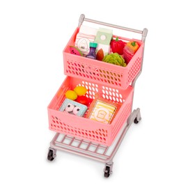 Our Generation – Doll Grocery Cart in Pink – Double Basket Shopping Cart – Pretend Food Toys – 18-inch Doll Accessories – Kids Ages 3 Years Old & Up – Supermarket Play
