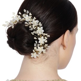 Accessher - Peine de tiara con abalorio bañado en oro, pinza para el pelo, alfiler lateral, alfiler de peine, accesorios para el cabello con perlas para mujeres y niñas, 1 Count (Pack of 1)