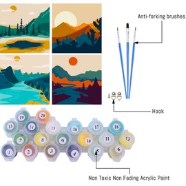 FQOVKYN 4 Pack Sunset Paint by Number for Adults Beginners, DIY Landscapes Paint by Numbers on Canvas, Acrylic Easy Painting by Numbers Oil Painting Kits for Home Wall Decor (8x8in)