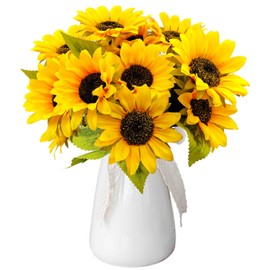 YILIUFA 12Pcs Sunflowers Artificial Flowers with Stems Fake Silk Flower Faux Sunflower Arrangement for Wedding Party Table Centerpieces Bride Bouquet Home Office Indoor Outdoor Decor (Yellow)