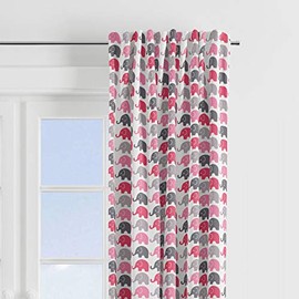 Bacati - Elephants Elephants 100% cotton percale Light Filtering SINGLE Curtain Panel (PINK/GREY)