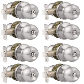 Probrico 8 Pack Interior Round Privacy Door Knobs Door Lock Keyless Lockset Doorknobs for Bed and Bath in Satin Nickel Adjustable Latch Backset