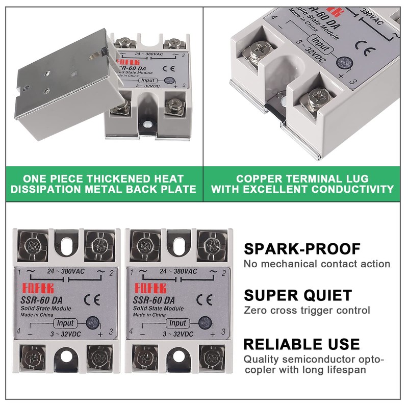 3pcs SSR-60DA Solid State Relay DC to AC Input 3-32V