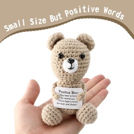 Positive Bear Emotional Support Crochet with Positive Cards Positive Crochet Animals Birthday Gifts for Mom Aunt Dad Daughter Son Coworker Easter Basket Stuffers Easter Decorations Gifts for Adults