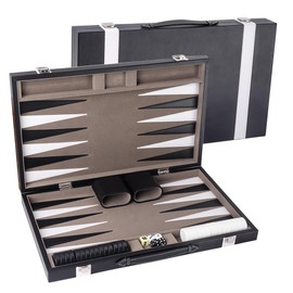 GSE Games  Sports Expert - Juego de mesa de piel premium con funda de piel, juego de mesa plegable de viaje (negro y gris, grande)                    